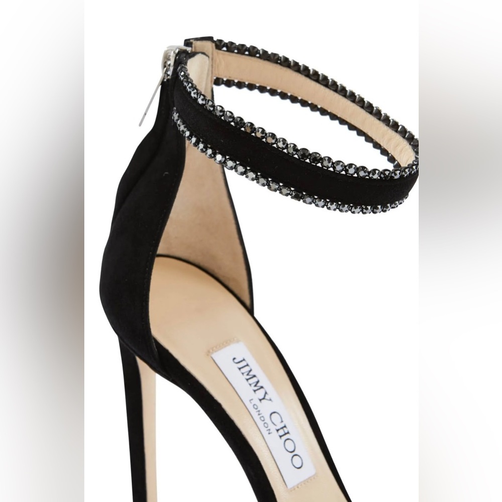 JIMMY CHOO Dochas 100 crystal-embellished suede sandals BLACK 38.5